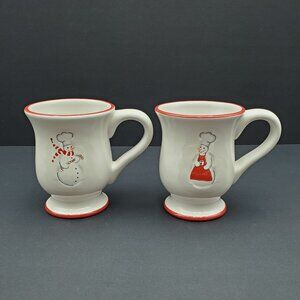 Williams Sonoma Snowman Chef Mugs Williams-Sonoma Footed Snowmen Mugs